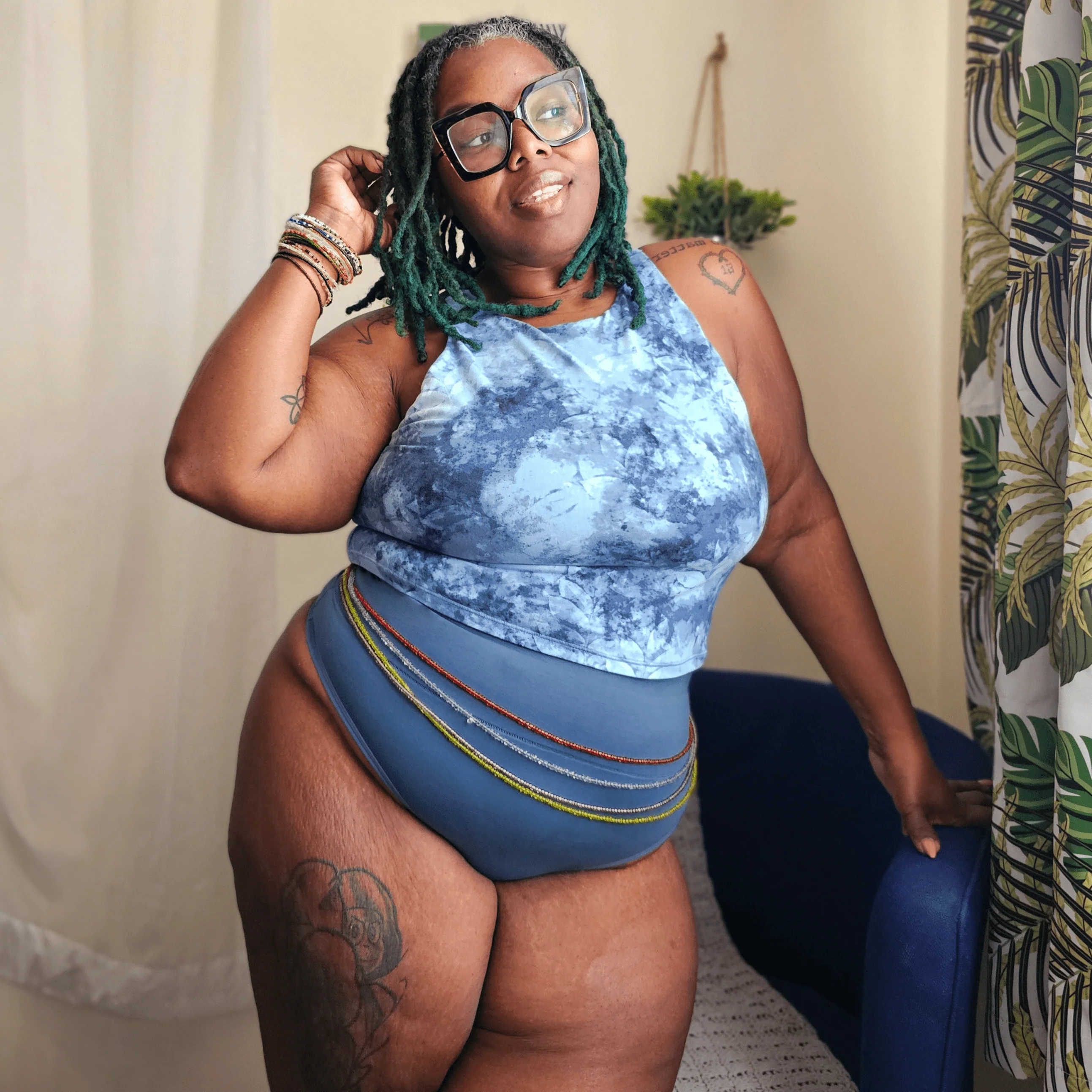 Organic Cotton Cheeky High Leg Panties - Denim 7 Organic Cotton Cheeky High Leg Panties - Denim