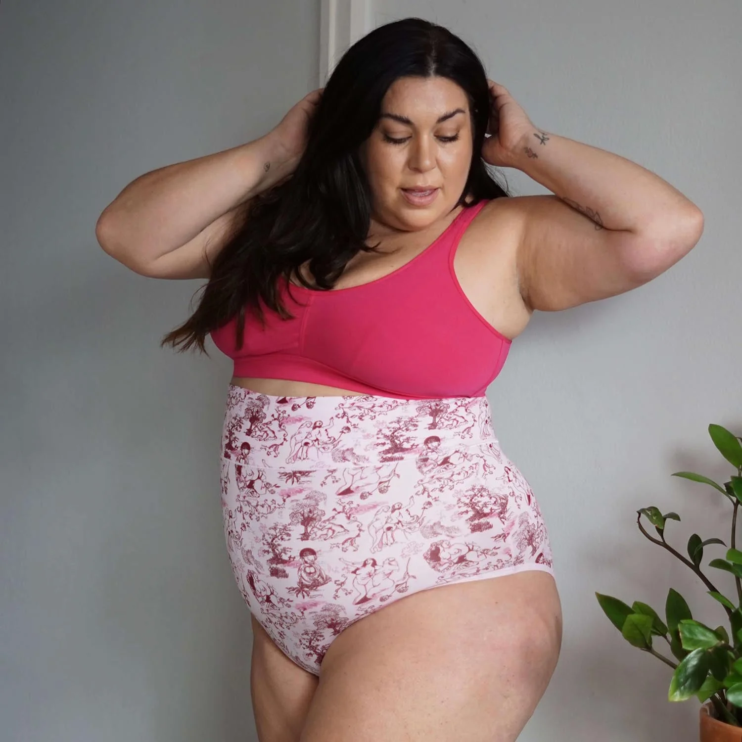 Organic Cotton Super High Waist Panties - Passion au Jardin - L'Amour Rose