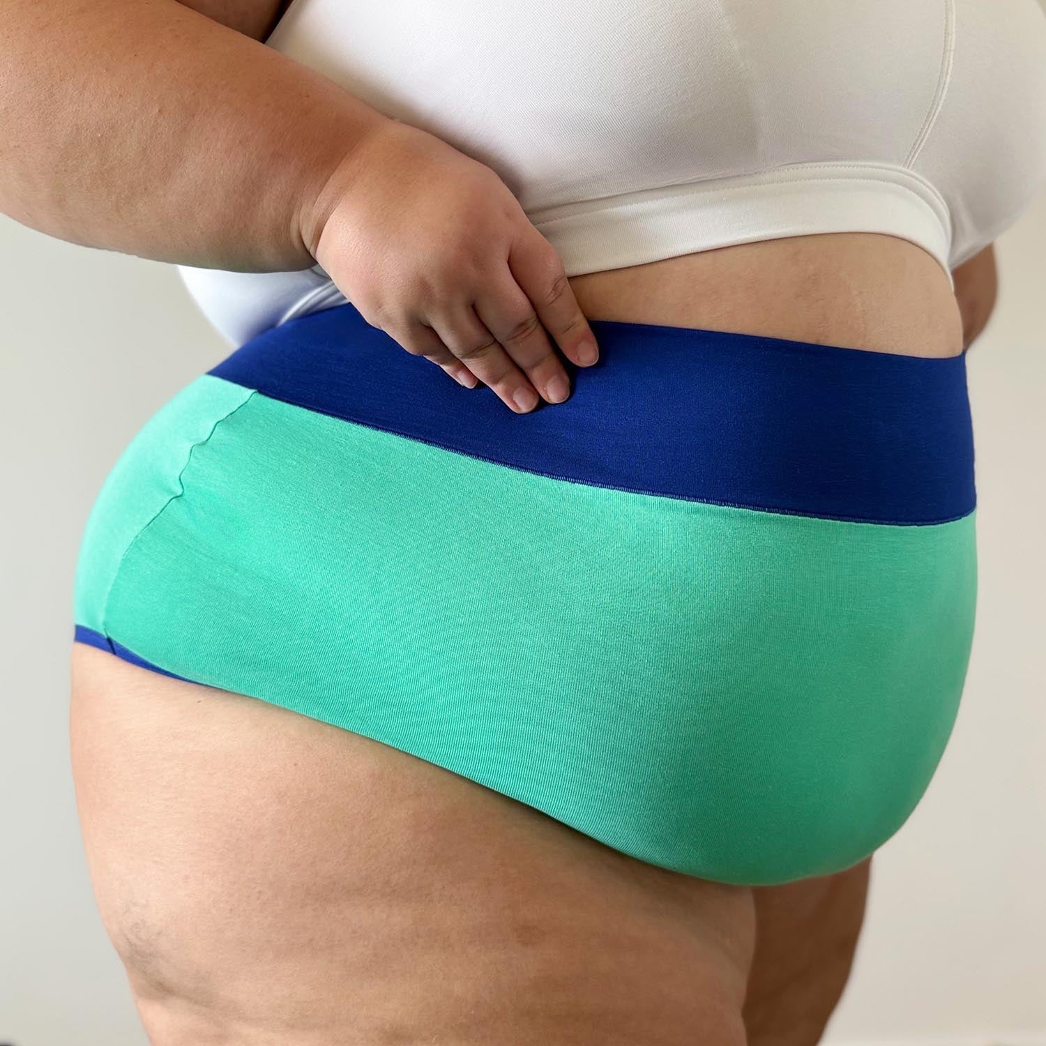 Organic Cotton Super High Waist Duo Knickers - Mint & Arabesque 12 Organic Cotton Super High Waist Duo Knickers - Mint & Arabesque