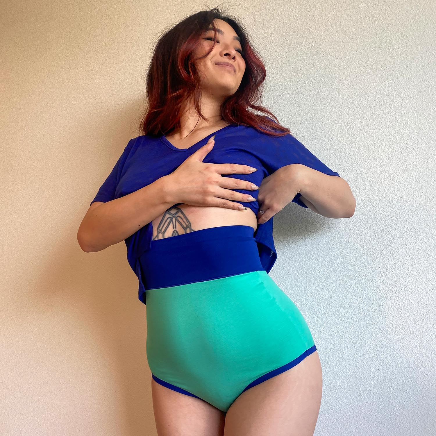 Organic Cotton Super High Waist Duo Knickers - Mint & Arabesque 13 Organic Cotton Super High Waist Duo Knickers - Mint & Arabesque