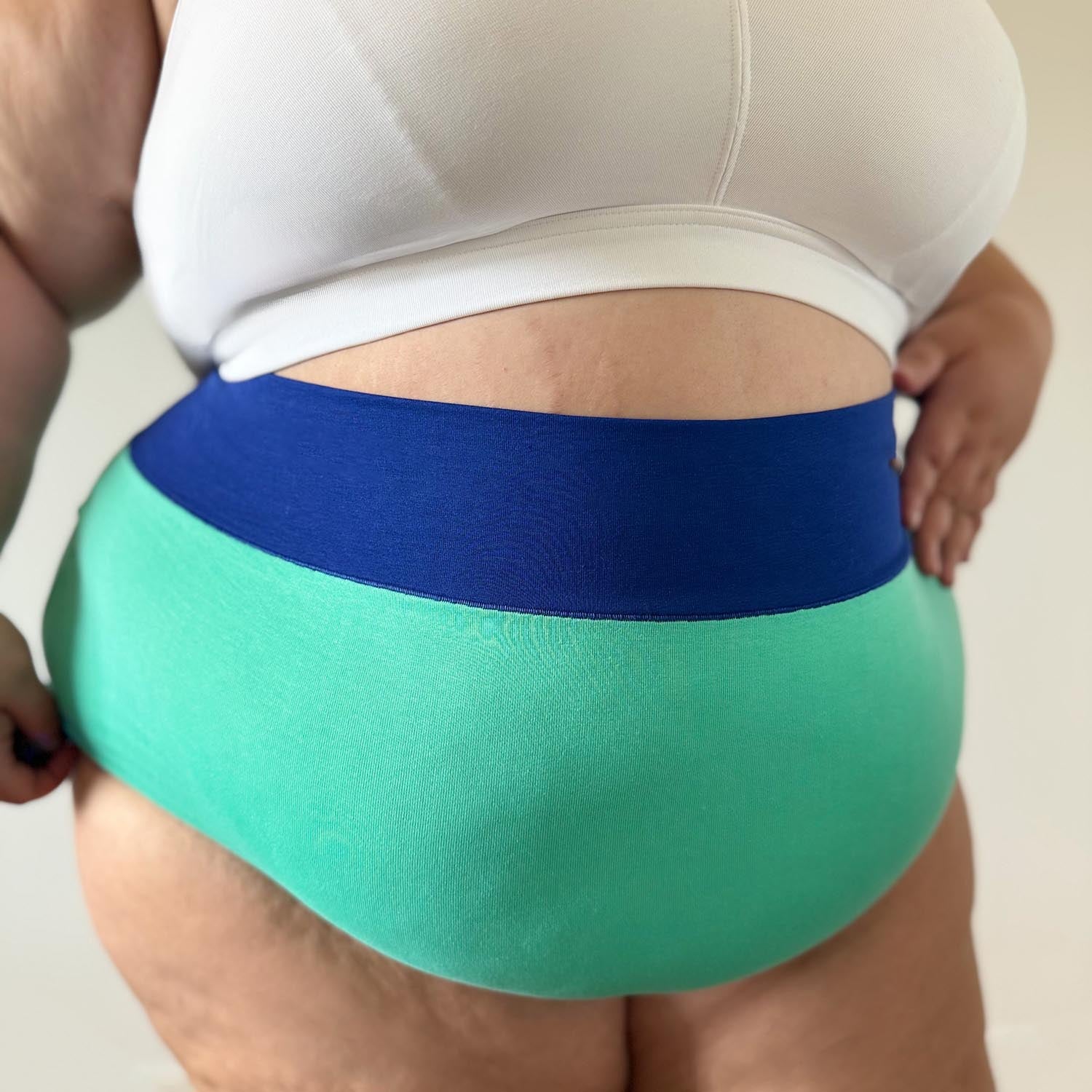 Organic Cotton Super High Waist Duo Knickers - Mint & Arabesque 6 Organic Cotton Super High Waist Duo Knickers - Mint & Arabesque