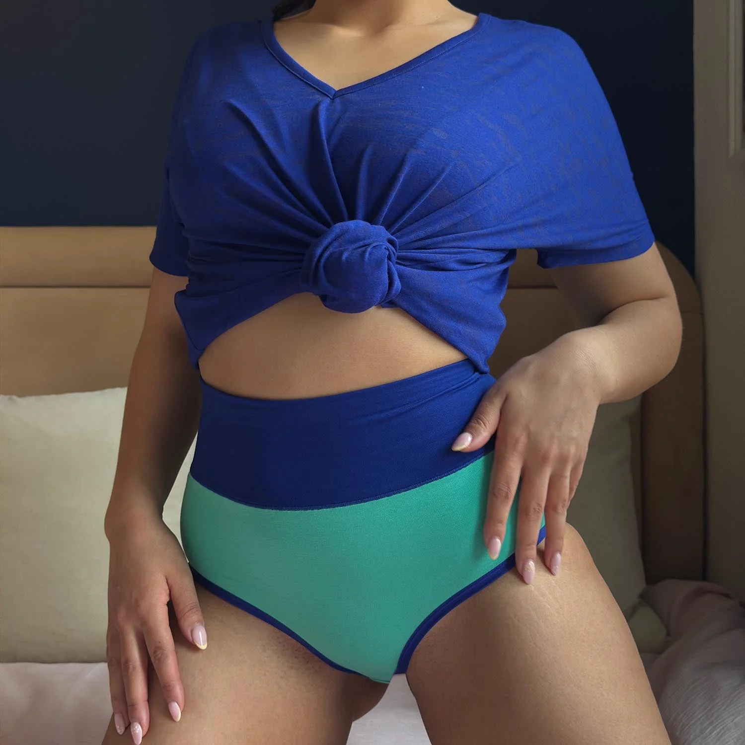 Organic Cotton Full Brief Duo Knickers - Mint & Arabesque 4 Organic Cotton Full Brief Duo Knickers - Mint & Arabesque